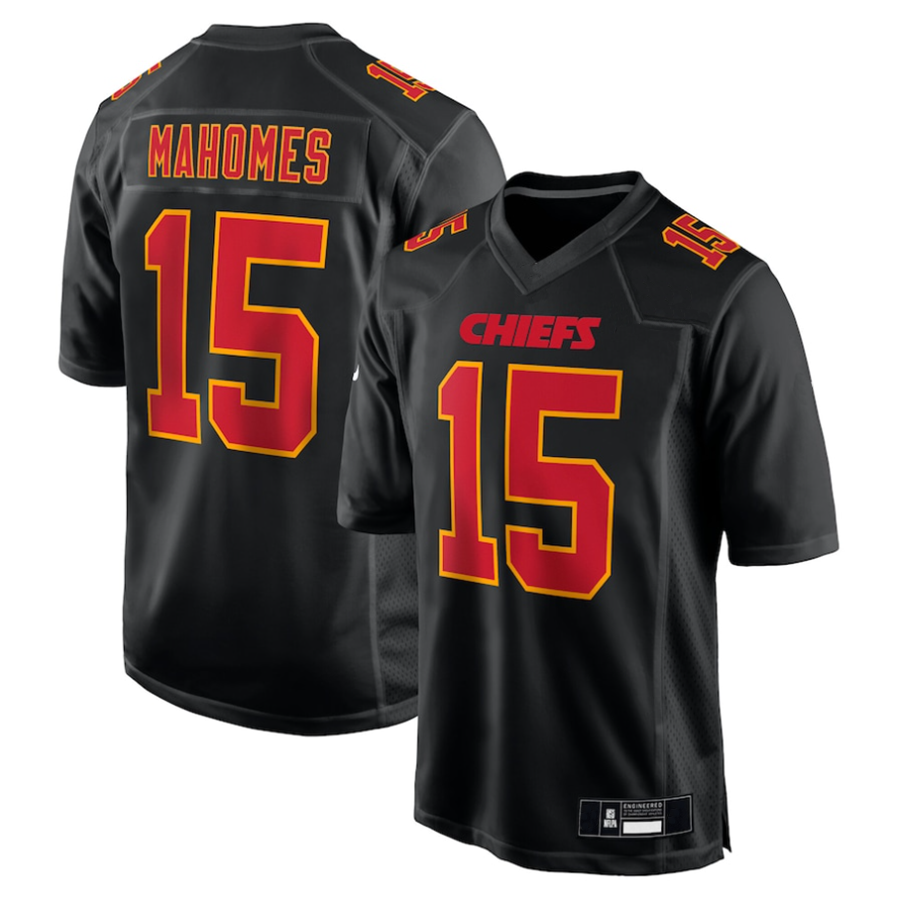 Fenge #15 Patrick Mahomes Player KC.Chiefs Carbon Black Fashion Game Stitched Jerseys