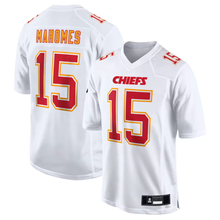 Fenge #15 Patrick Mahomes Player KC.Chiefs Carbon White Fashion Game Stitched Jerseys