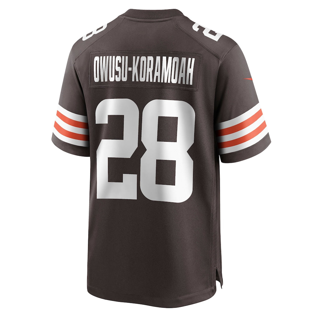 Fenge C.Browns #28 Jeremiah Owusu-Koramoah Brown Game Player Jersey