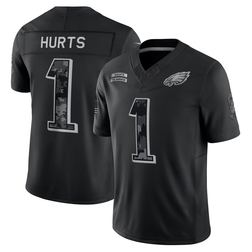 Fenge P.Eagles #1 Jalen Hurts Player Black Limited 2026 Salute to Service Home Game Stitched Jerseys