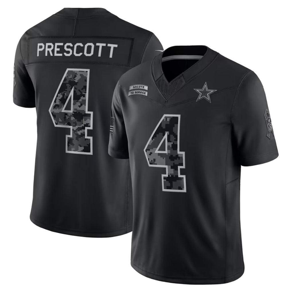 Fenge D.Cowboys #4 Dak Prescott Player Black Limited 2026 Salute to Service Home Game Stitched Jerseys