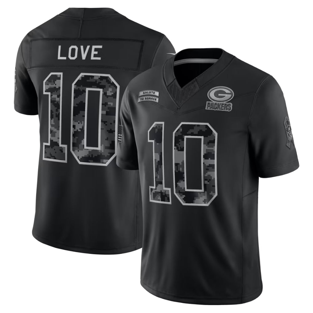 Fenge GB.Packers #10 Jordan Love Player Black Limited 2026 Salute to Service Home Game Stitched Jerseys