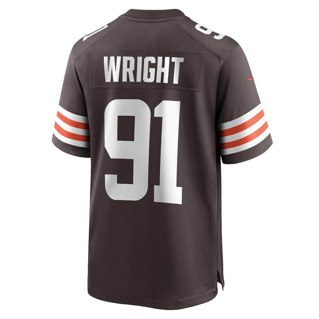 Fenge C.Browns #91 Alex Wright Brown Team Game Jersey