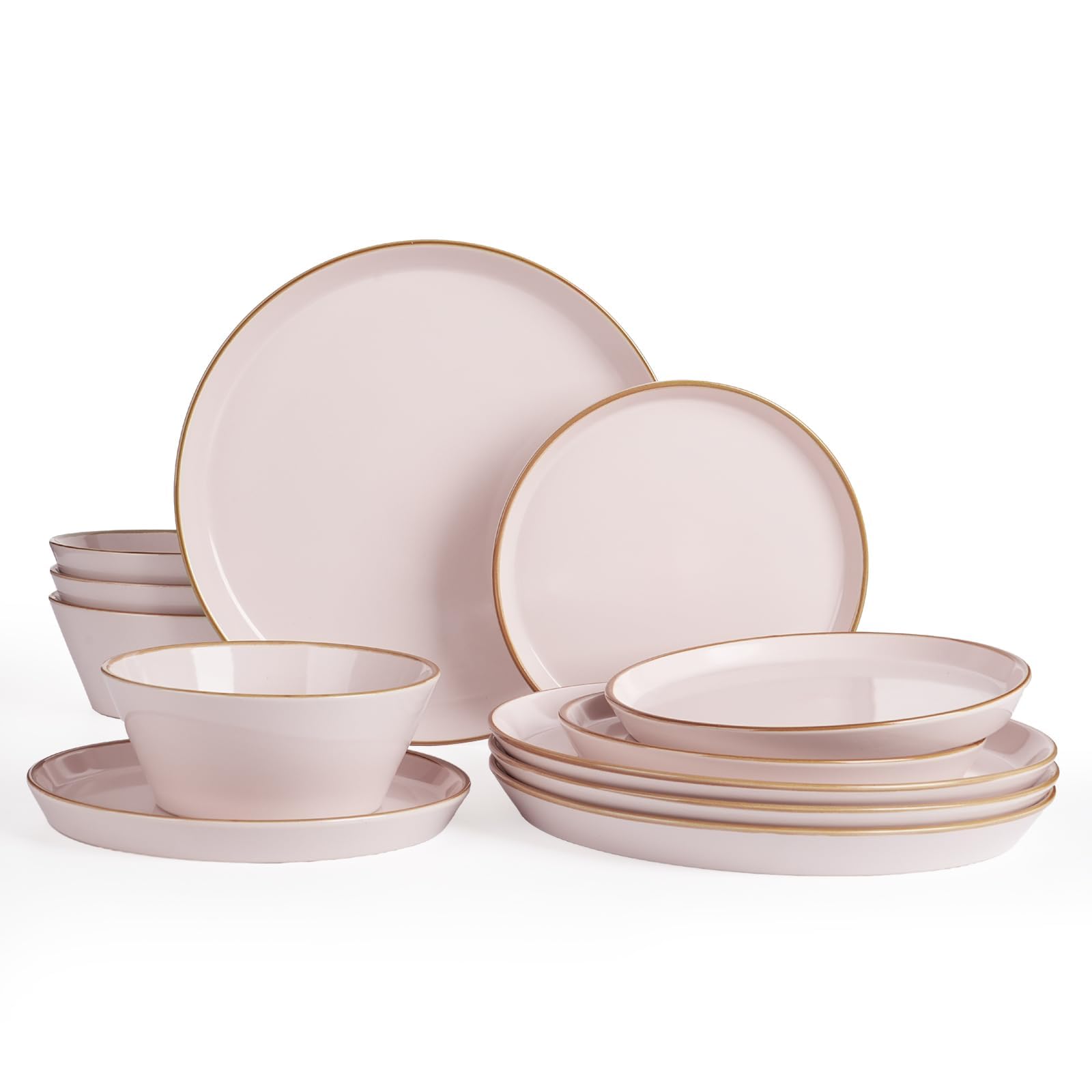 Famiware Saturn Dinnerware Sets, Ceramic Dishes for 4, Rimmed Plates, Bowls | Light Blue, 12-Piece Microwave and Dishwasher Safe Stoneware, Chip & Scratch Resistant, Modern Rustic Tableware, Everyday Use