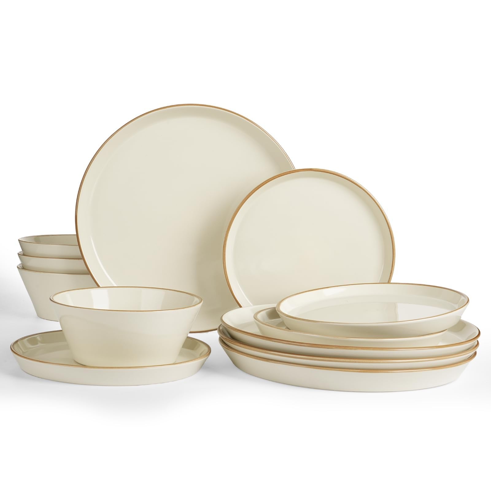 Famiware Saturn Dinnerware Sets, Ceramic Dishes for 4, Rimmed Plates, Bowls | Light Blue, 12-Piece Microwave and Dishwasher Safe Stoneware, Chip & Scratch Resistant, Modern Rustic Tableware, Everyday Use