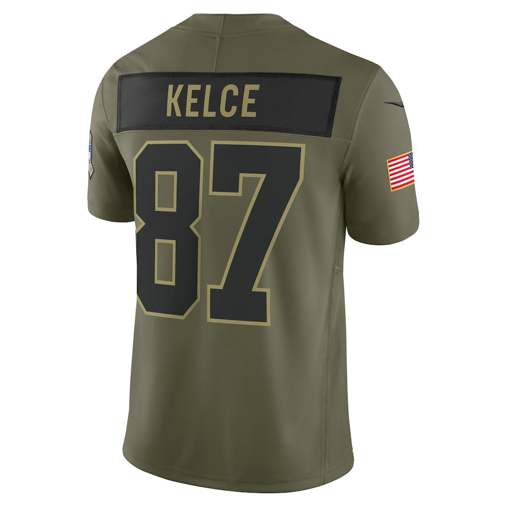 Fenge KC.Chiefs #87 Travis Kelce Olive 2025 Salute to Service Limited Jersey