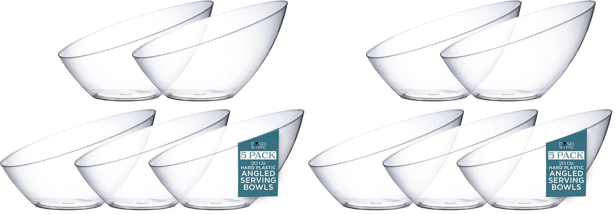 5 Pack Clear Angled Plastic Serving Bowls Disposable for Party Table 8oz | Angled Bowl Design. Chip, Candy, Salad & Fruit Use. Disposable Party Tableware. Buffet & Wedding Serving. Clear Plastic.
