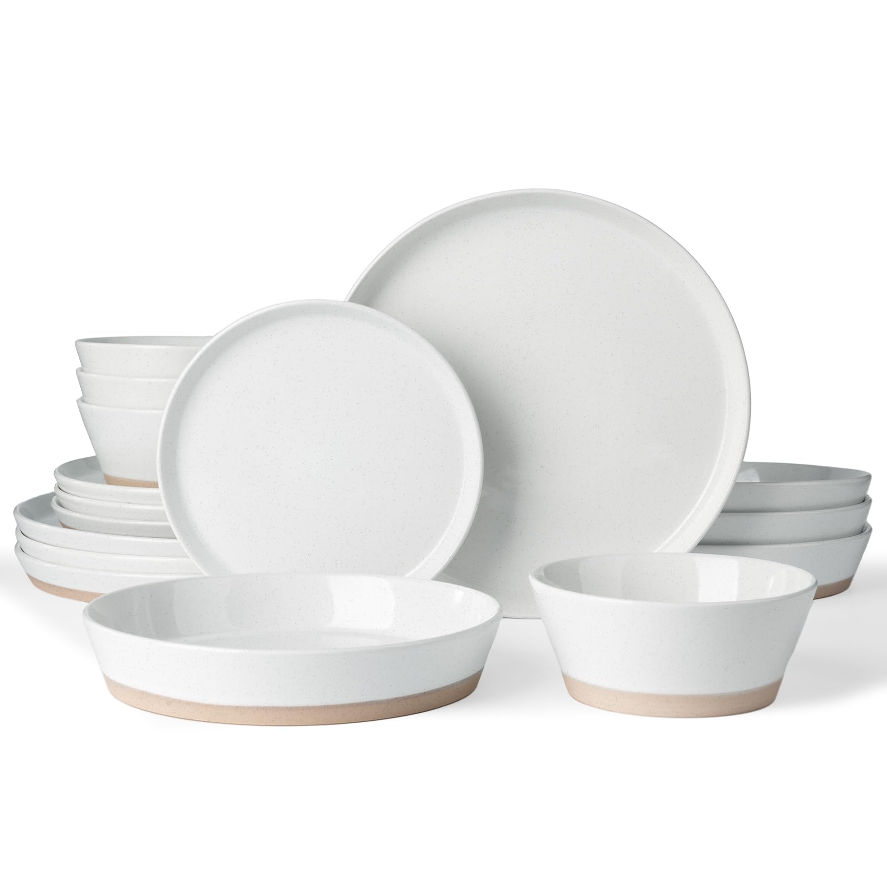Famiware Saturn Dinnerware Sets, Ceramic Dishes for 4, Rimmed Plates, Bowls | Light Blue, 12-Piece Microwave and Dishwasher Safe Stoneware, Chip & Scratch Resistant, Modern Rustic Tableware, Everyday Use
