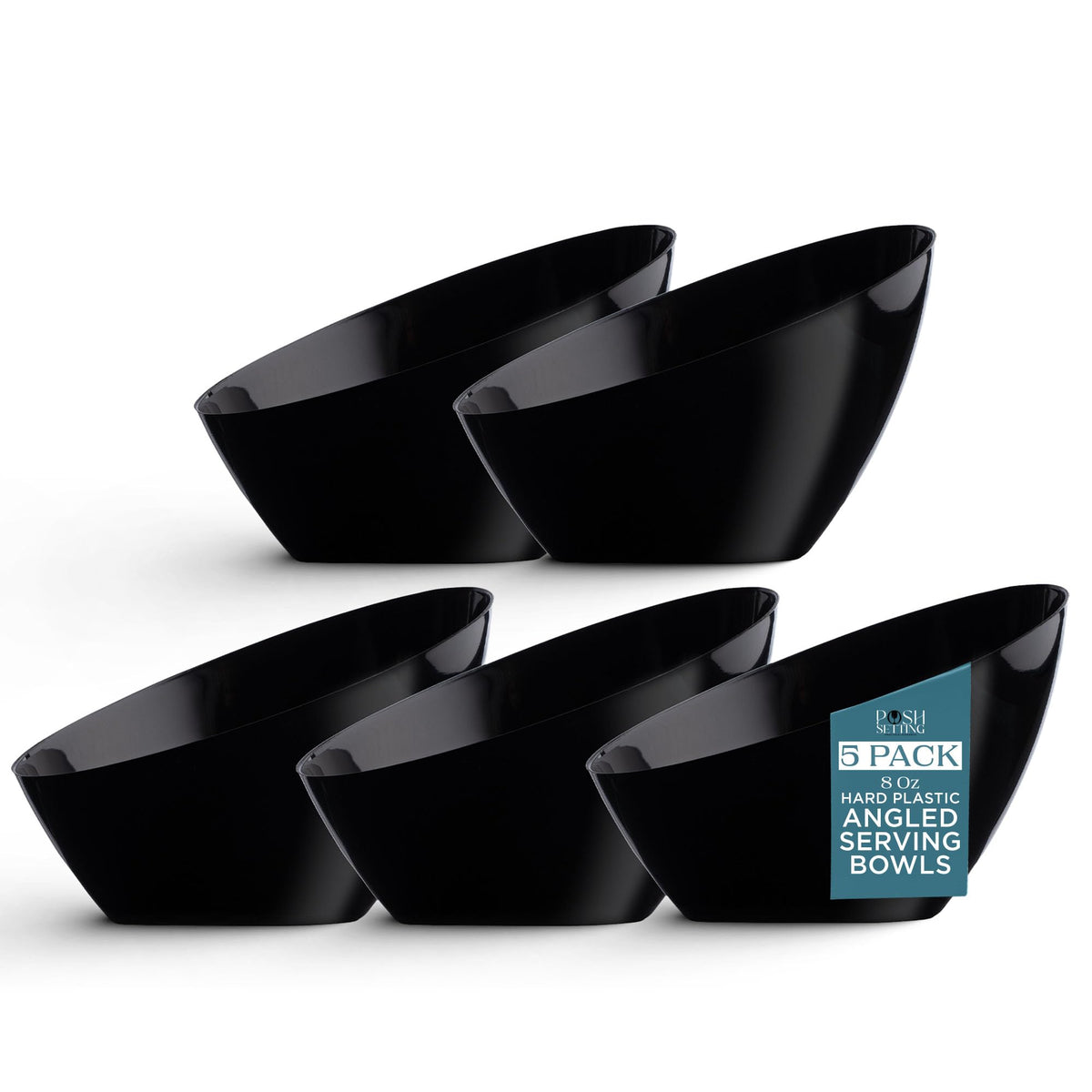 5 Pack Clear Angled Plastic Serving Bowls Disposable for Party Table 8oz | Angled Bowl Design. Chip, Candy, Salad & Fruit Use. Disposable Party Tableware. Buffet & Wedding Serving. Clear Plastic.