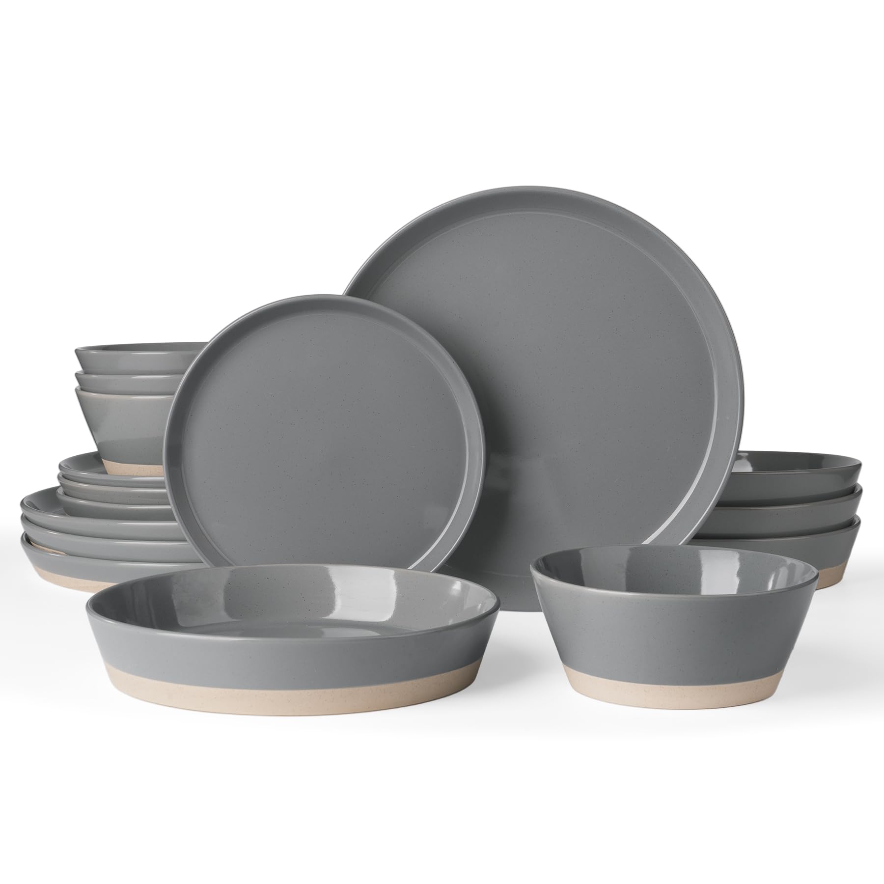 Famiware Saturn Dinnerware Sets, Ceramic Dishes for 4, Rimmed Plates, Bowls | Light Blue, 12-Piece Microwave and Dishwasher Safe Stoneware, Chip & Scratch Resistant, Modern Rustic Tableware, Everyday Use