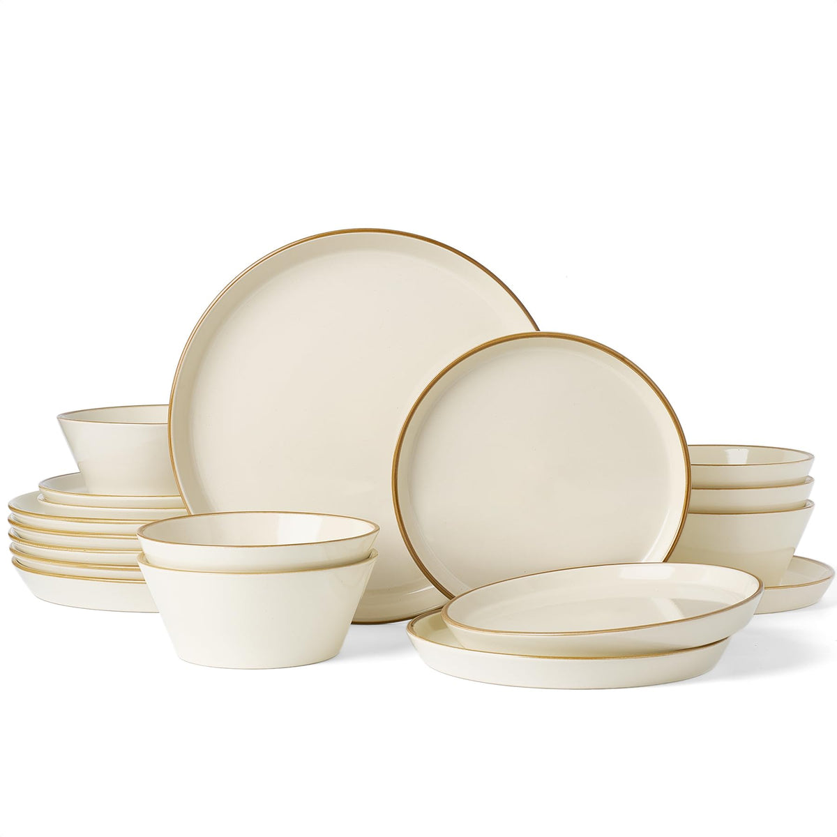 Famiware Saturn Dinnerware Sets, Ceramic Dishes for 4, Rimmed Plates, Bowls | Light Blue, 12-Piece Microwave and Dishwasher Safe Stoneware, Chip & Scratch Resistant, Modern Rustic Tableware, Everyday Use