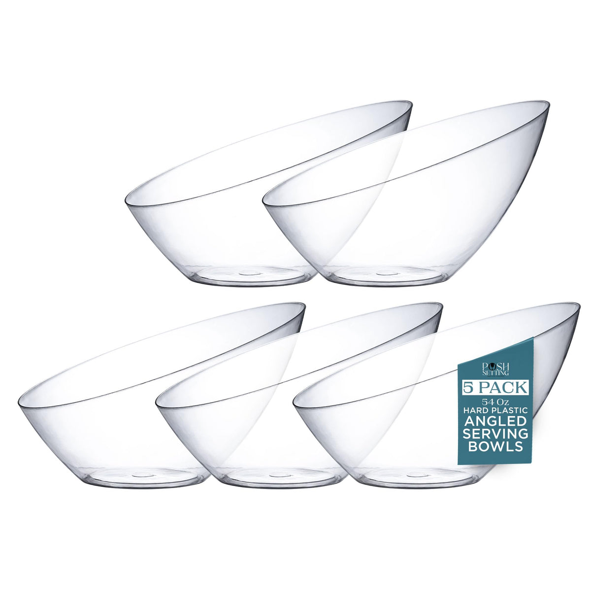 5 Pack Clear Angled Plastic Serving Bowls Disposable for Party Table 8oz | Angled Bowl Design. Chip, Candy, Salad & Fruit Use. Disposable Party Tableware. Buffet & Wedding Serving. Clear Plastic.