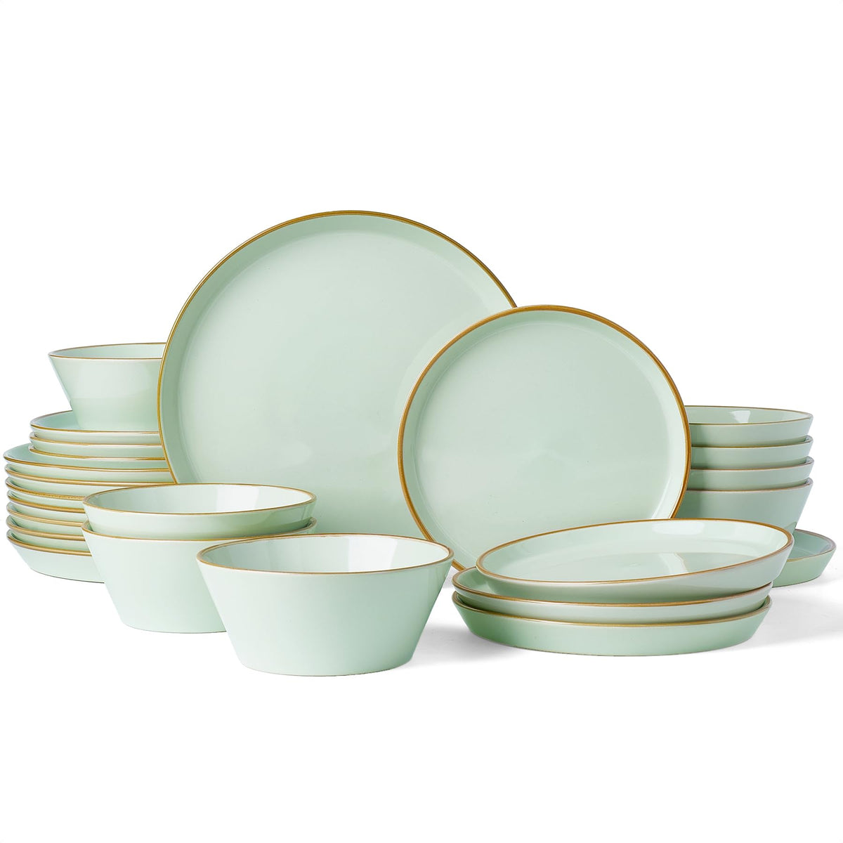 Famiware Saturn Dinnerware Sets, Ceramic Dishes for 4, Rimmed Plates, Bowls | Light Blue, 12-Piece Microwave and Dishwasher Safe Stoneware, Chip & Scratch Resistant, Modern Rustic Tableware, Everyday Use