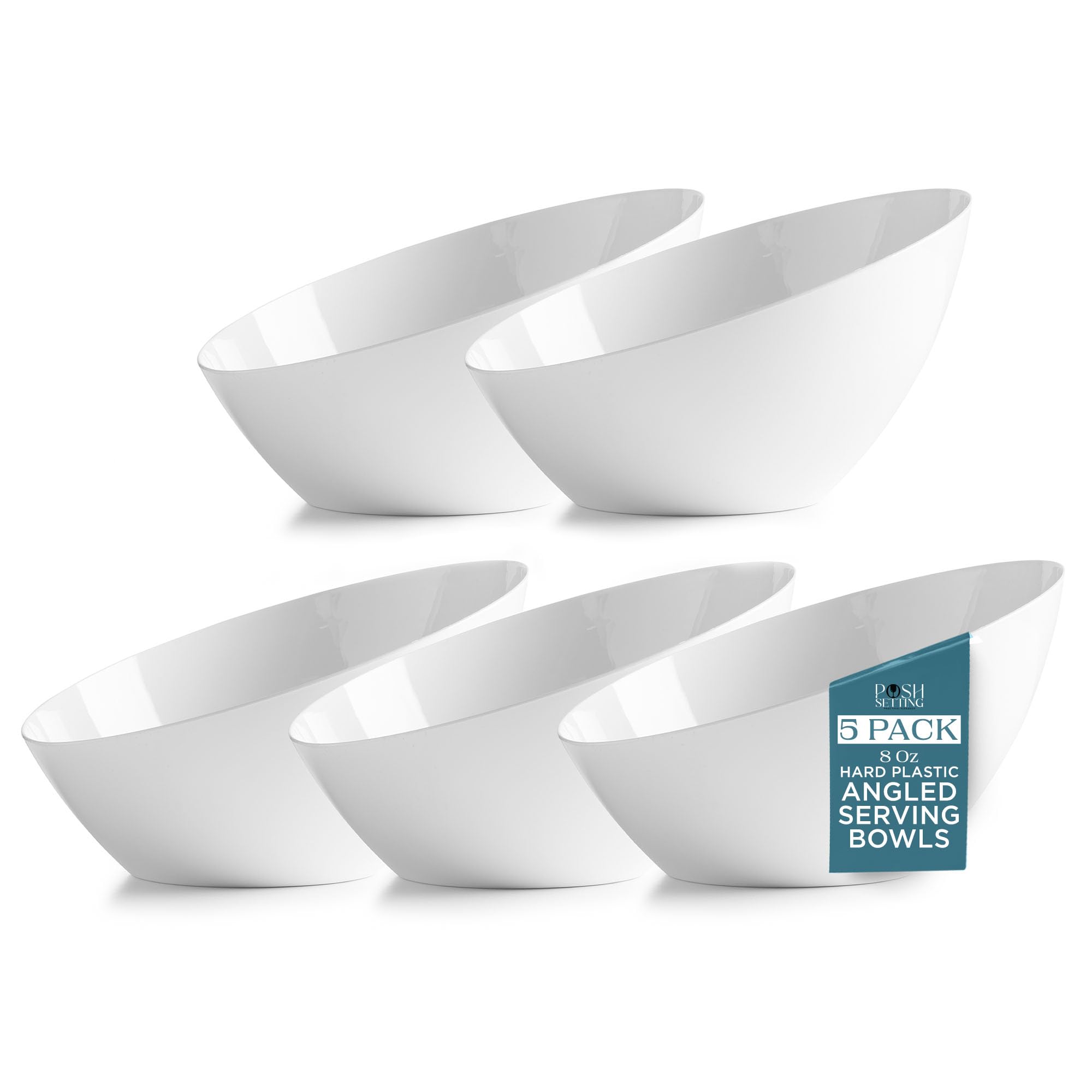 5 Pack Clear Angled Plastic Serving Bowls Disposable for Party Table 8oz | Angled Bowl Design. Chip, Candy, Salad & Fruit Use. Disposable Party Tableware. Buffet & Wedding Serving. Clear Plastic.