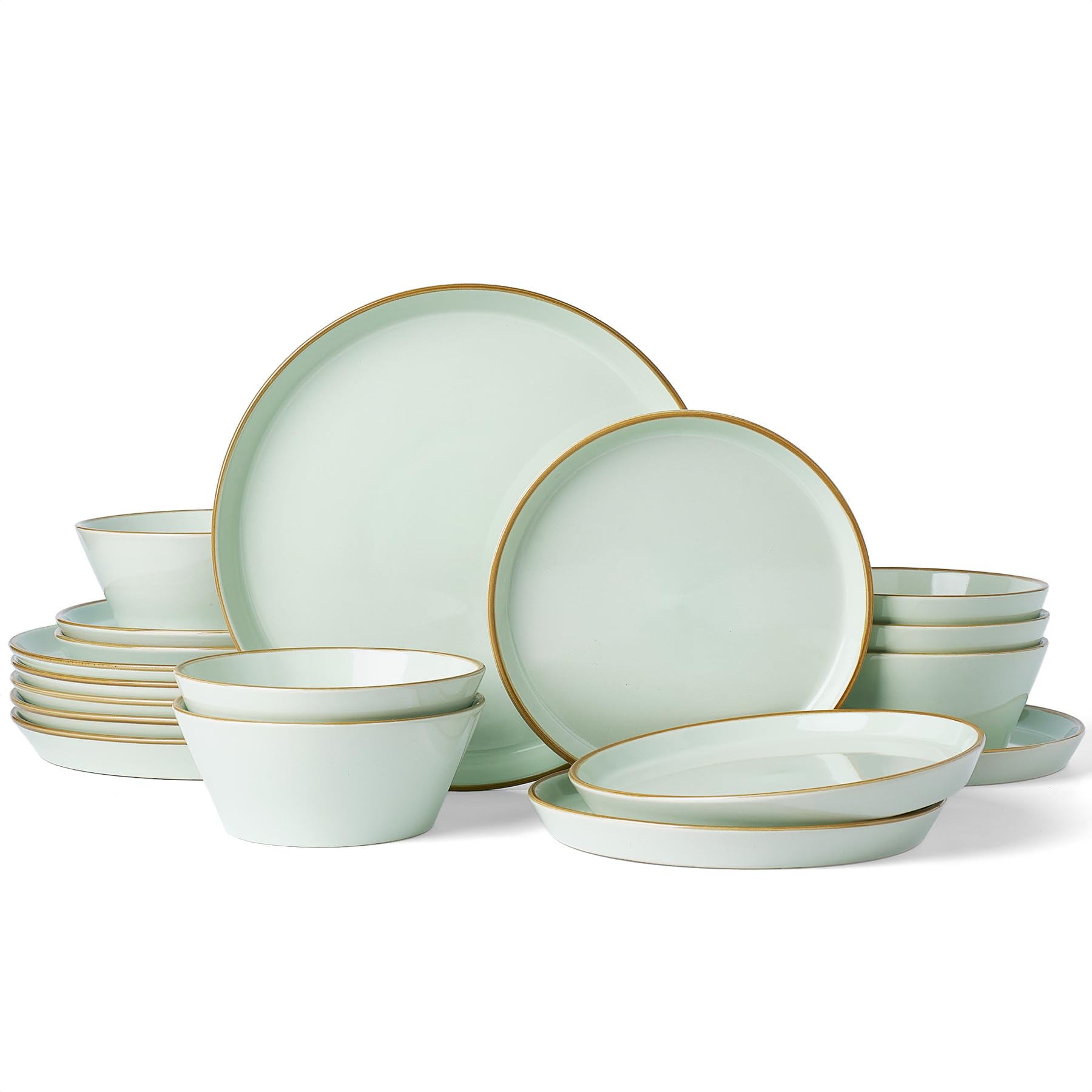Famiware Saturn Dinnerware Sets, Ceramic Dishes for 4, Rimmed Plates, Bowls | Light Blue, 12-Piece Microwave and Dishwasher Safe Stoneware, Chip & Scratch Resistant, Modern Rustic Tableware, Everyday Use