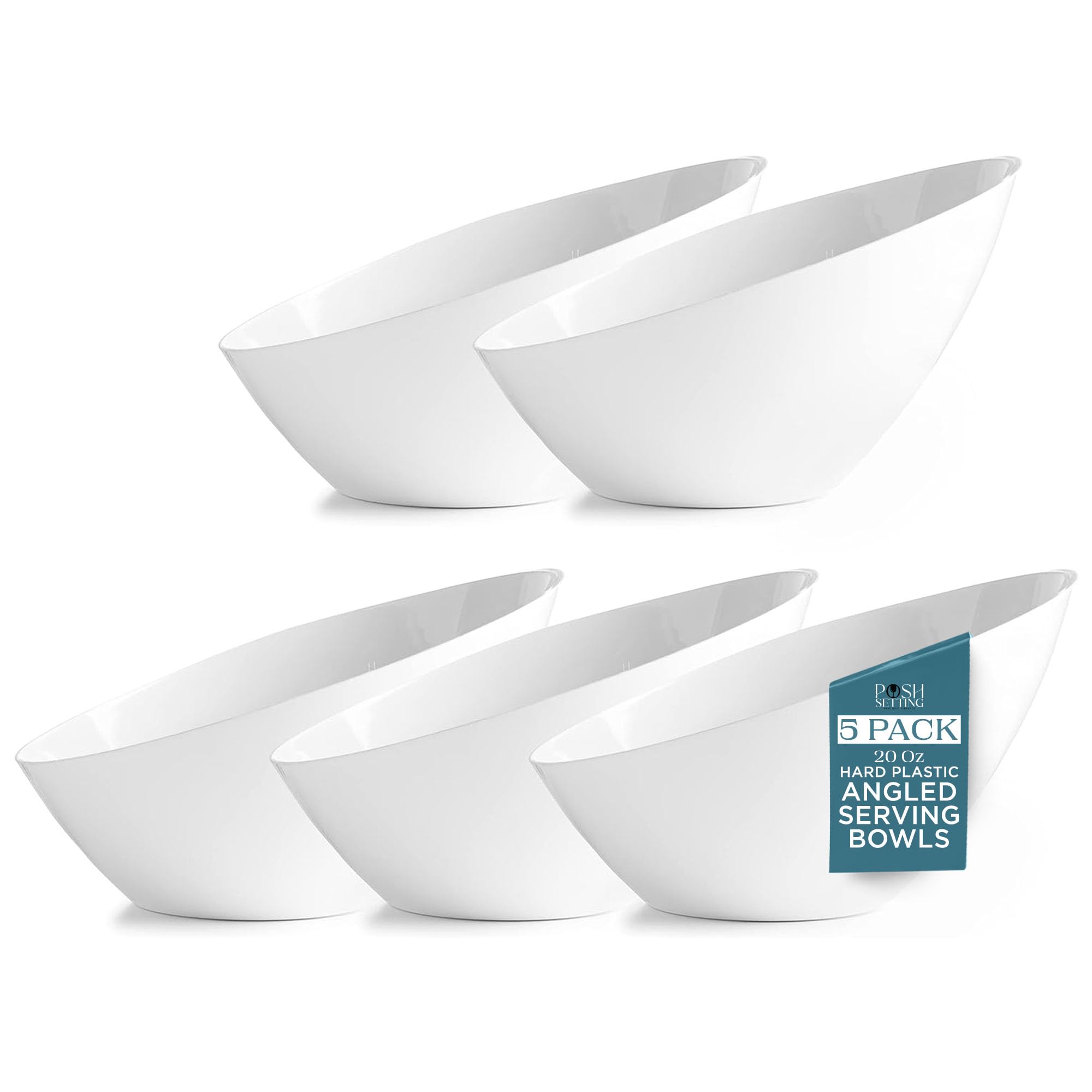 5 Pack Clear Angled Plastic Serving Bowls Disposable for Party Table 8oz | Angled Bowl Design. Chip, Candy, Salad & Fruit Use. Disposable Party Tableware. Buffet & Wedding Serving. Clear Plastic.