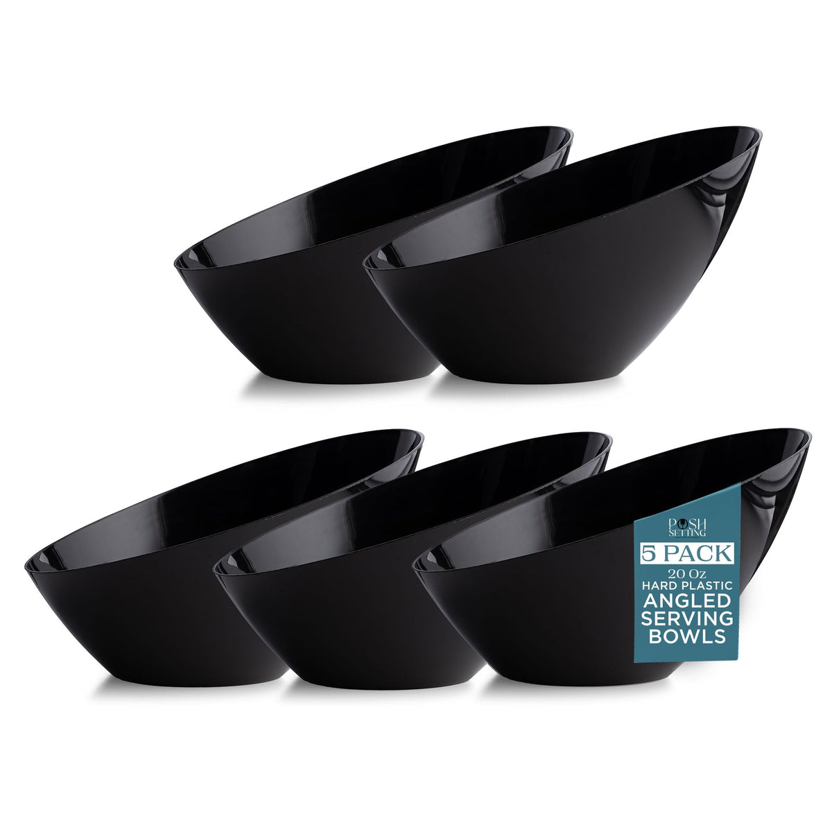 5 Pack Clear Angled Plastic Serving Bowls Disposable for Party Table 8oz | Angled Bowl Design. Chip, Candy, Salad & Fruit Use. Disposable Party Tableware. Buffet & Wedding Serving. Clear Plastic.
