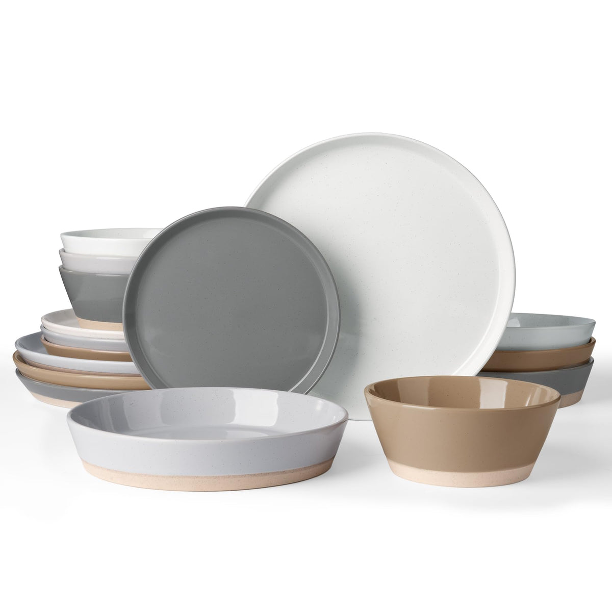 Famiware Saturn Dinnerware Sets, Ceramic Dishes for 4, Rimmed Plates, Bowls | Light Blue, 12-Piece Microwave and Dishwasher Safe Stoneware, Chip & Scratch Resistant, Modern Rustic Tableware, Everyday Use