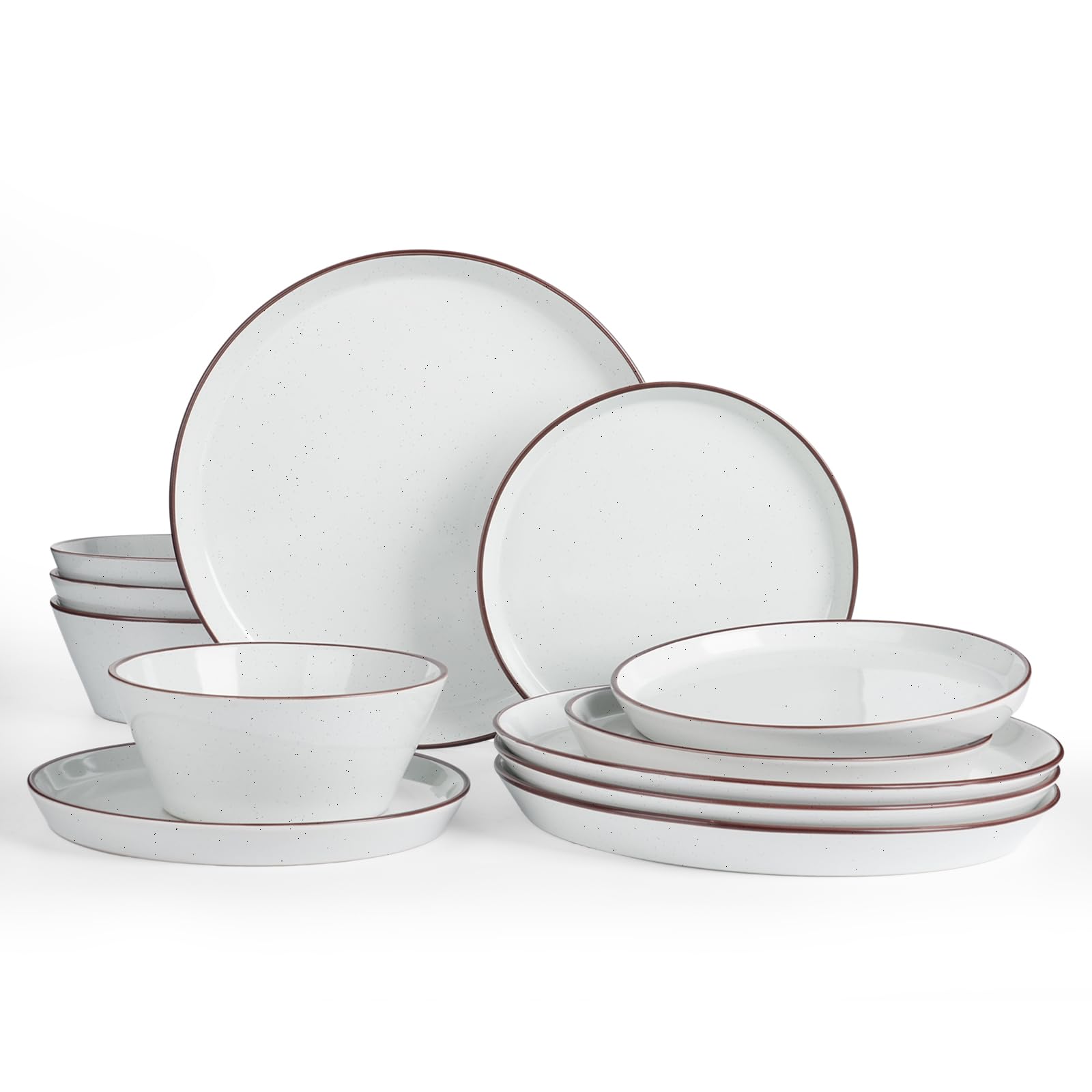 Famiware Saturn Dinnerware Sets, Ceramic Dishes for 4, Rimmed Plates, Bowls | Light Blue, 12-Piece Microwave and Dishwasher Safe Stoneware, Chip & Scratch Resistant, Modern Rustic Tableware, Everyday Use