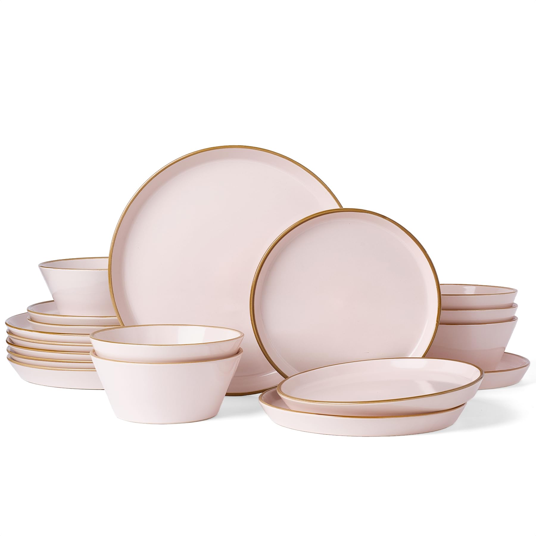 Famiware Saturn Dinnerware Sets, Ceramic Dishes for 4, Rimmed Plates, Bowls | Light Blue, 12-Piece Microwave and Dishwasher Safe Stoneware, Chip & Scratch Resistant, Modern Rustic Tableware, Everyday Use