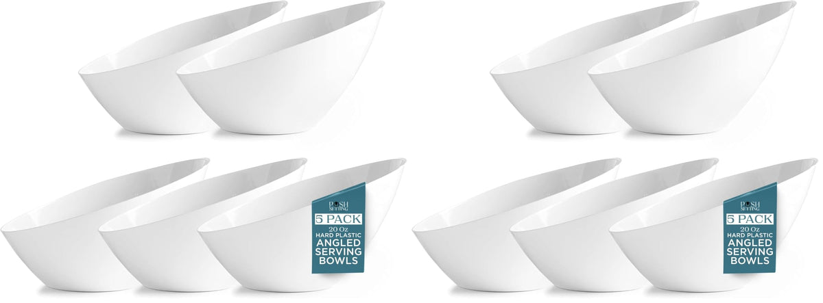 5 Pack Clear Angled Plastic Serving Bowls Disposable for Party Table 8oz | Angled Bowl Design. Chip, Candy, Salad & Fruit Use. Disposable Party Tableware. Buffet & Wedding Serving. Clear Plastic.