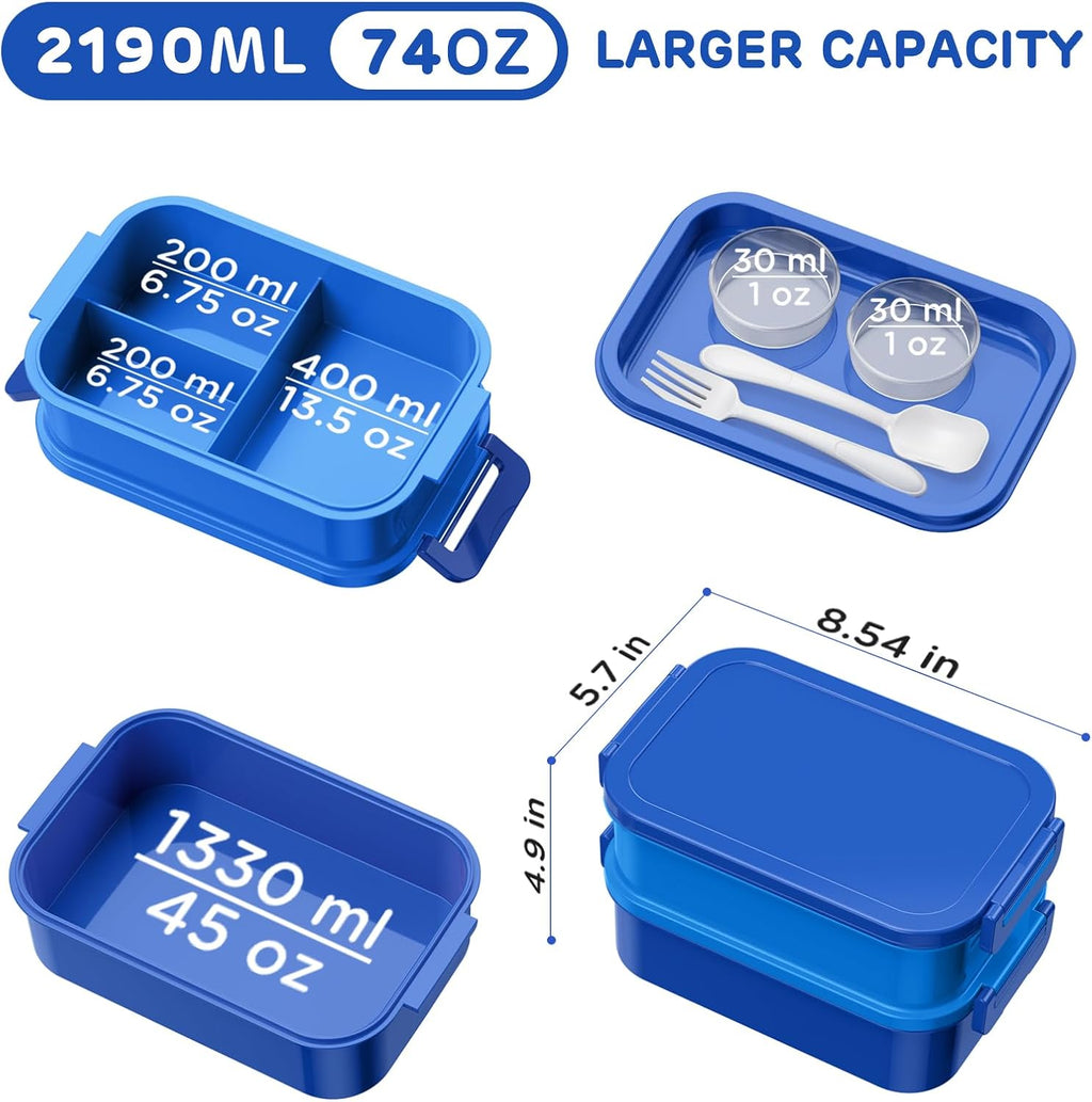 DaCool Bento Box Adults Lunch Container - 74 OZ Stackable Leakproof Bento Lunch Box for Adults Men Boys Teens Large Lunch Box Containers-Blue