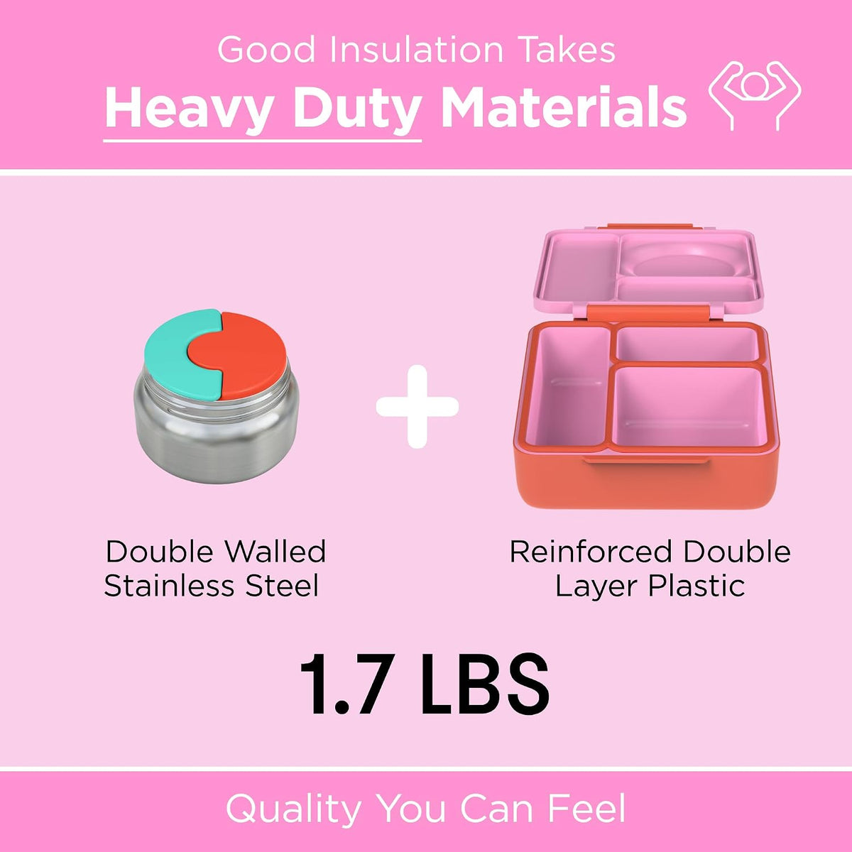 Omie OmieBox Kids Insulated Leakproof Bento Lunch Box with Food Jar (Pink Berry)