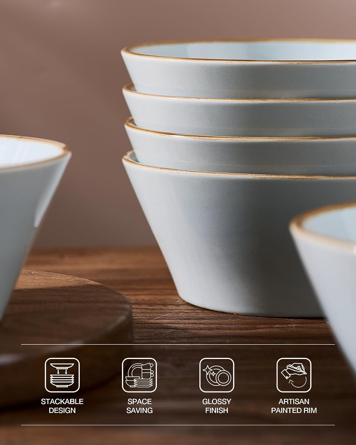 Famiware Saturn Dinnerware Sets, Ceramic Dishes for 4, Rimmed Plates, Bowls | Light Blue, 12-Piece Microwave and Dishwasher Safe Stoneware, Chip & Scratch Resistant, Modern Rustic Tableware, Everyday Use