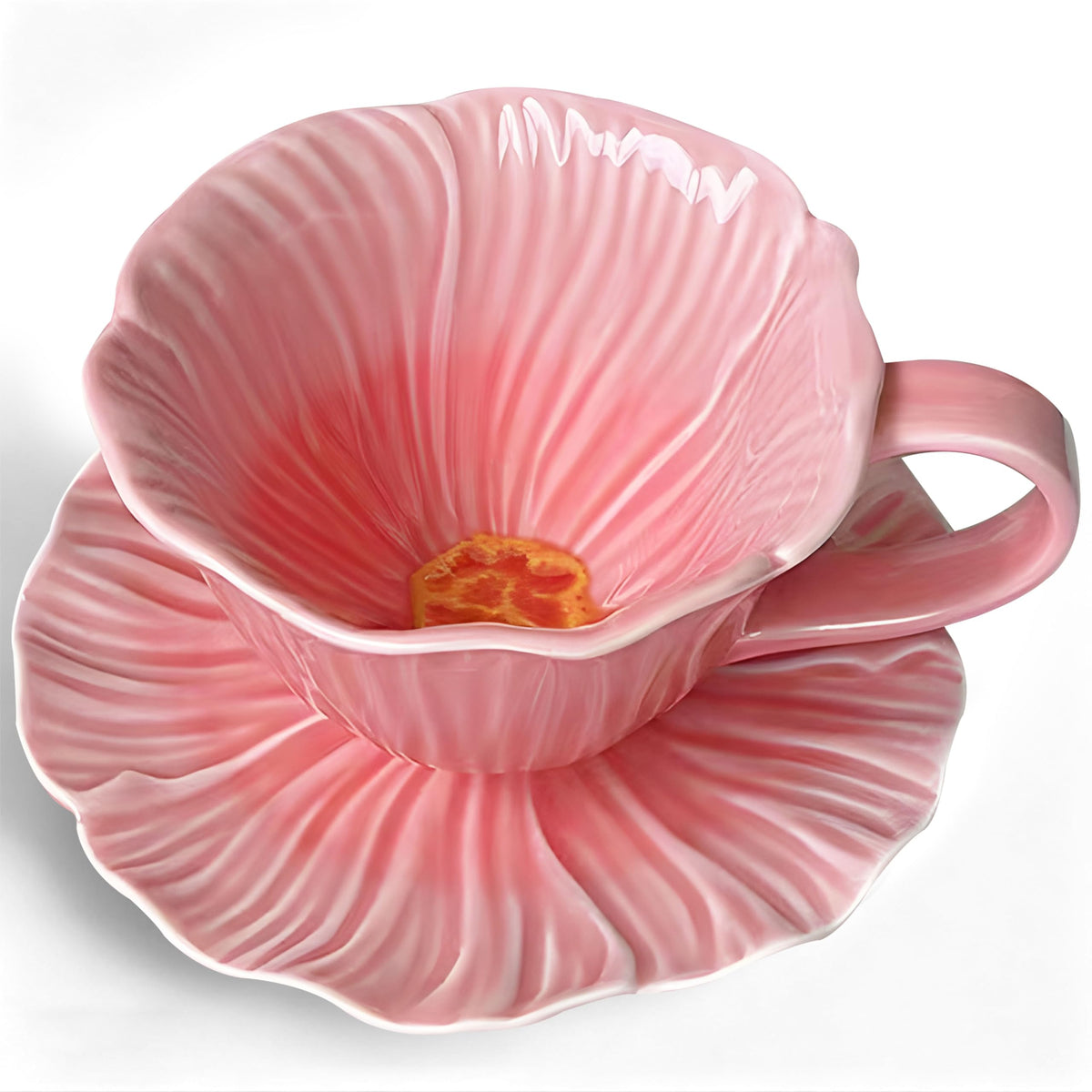 10 oz Tea Cups and Saucers, Ceramic Flower-shaped Cappuccino Cup, Latte Cup and Saucer set, elegant floral Espresso Cup set, Suitable for microwave and dishwasher-Blue