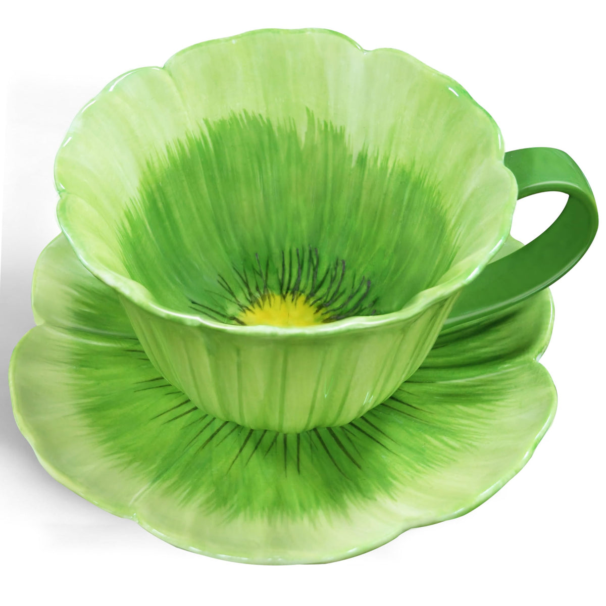 10 oz Tea Cups and Saucers, Ceramic Flower-shaped Cappuccino Cup, Latte Cup and Saucer set, elegant floral Espresso Cup set, Suitable for microwave and dishwasher-Blue