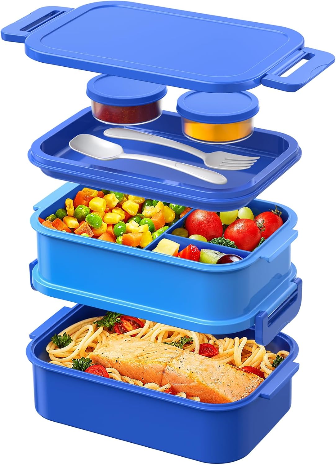 DaCool Bento Box Adults Lunch Container - 74 OZ Stackable Leakproof Bento Lunch Box for Adults Men Boys Teens Large Lunch Box Containers-Blue
