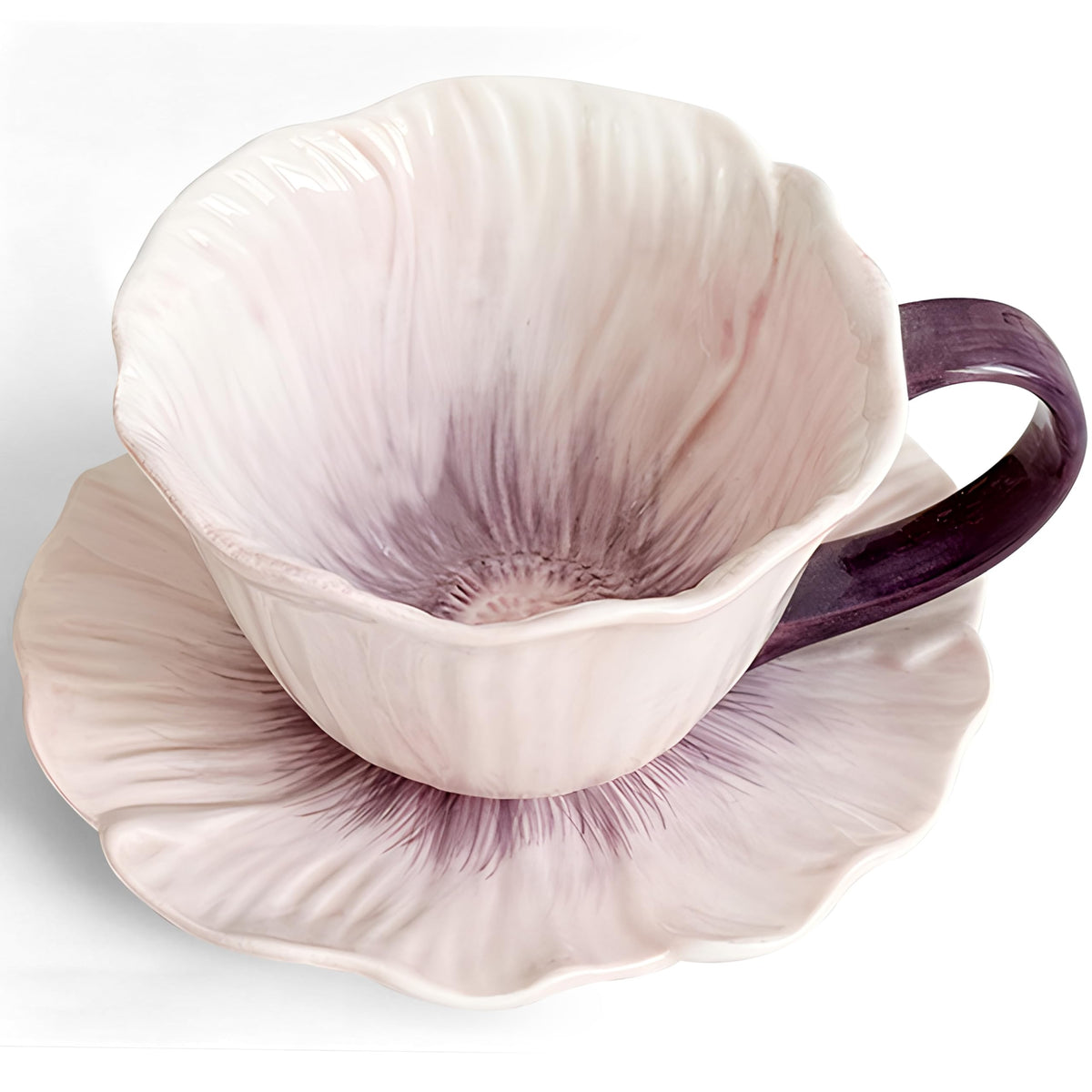 10 oz Tea Cups and Saucers, Ceramic Flower-shaped Cappuccino Cup, Latte Cup and Saucer set, elegant floral Espresso Cup set, Suitable for microwave and dishwasher-Blue