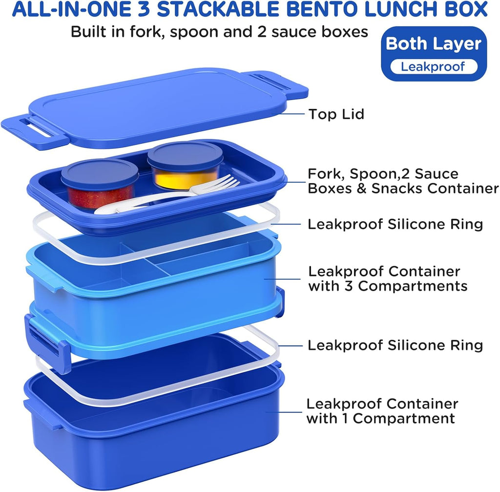 DaCool Bento Box Adults Lunch Container - 74 OZ Stackable Leakproof Bento Lunch Box for Adults Men Boys Teens Large Lunch Box Containers-Blue