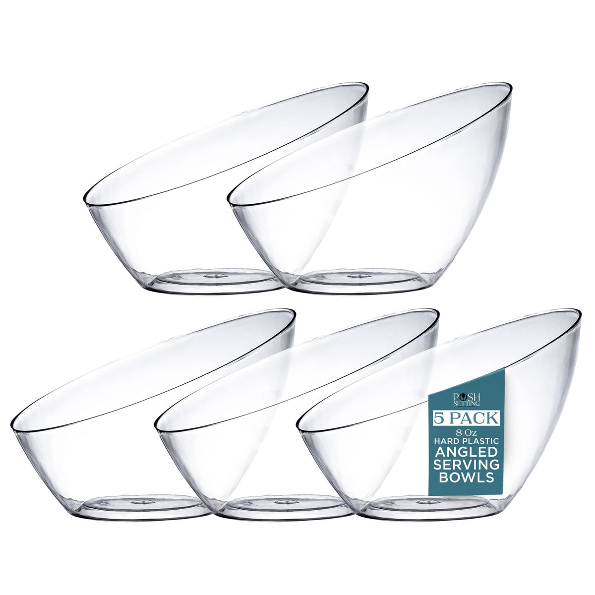 5 Pack Clear Angled Plastic Serving Bowls Disposable for Party Table 8oz | Angled Bowl Design. Chip, Candy, Salad & Fruit Use. Disposable Party Tableware. Buffet & Wedding Serving. Clear Plastic.