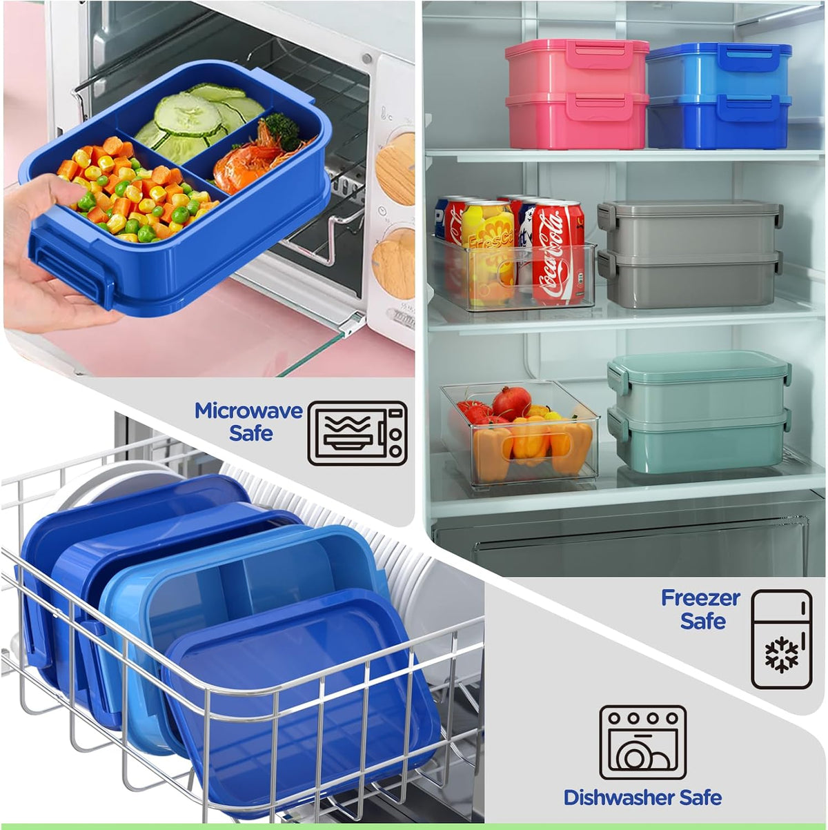 DaCool Bento Box Adults Lunch Container - 74 OZ Stackable Leakproof Bento Lunch Box for Adults Men Boys Teens Large Lunch Box Containers-Blue