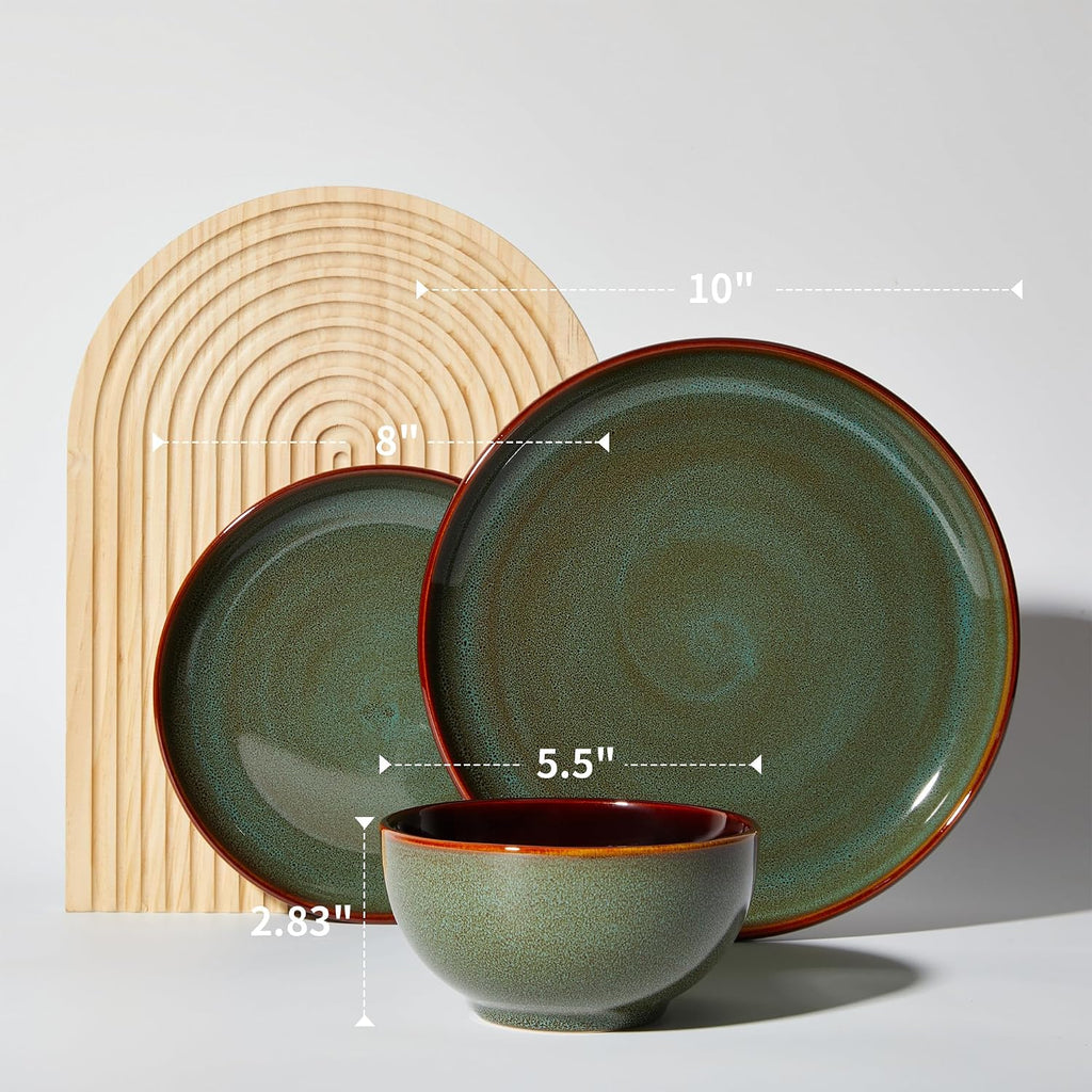 Pokini Stoneware Dinnerware Sets, Ceramic Plates and Bowls Set, Microwave & Dishwasher Safe Kitchen Dishes, Modern Dinner Salad Plates | Cereal Bowls, Dishware Sets Service for 4 Sage Green | Stoneware Dishware sets, Microwave & Dishwasher Safe, Cereal Bo