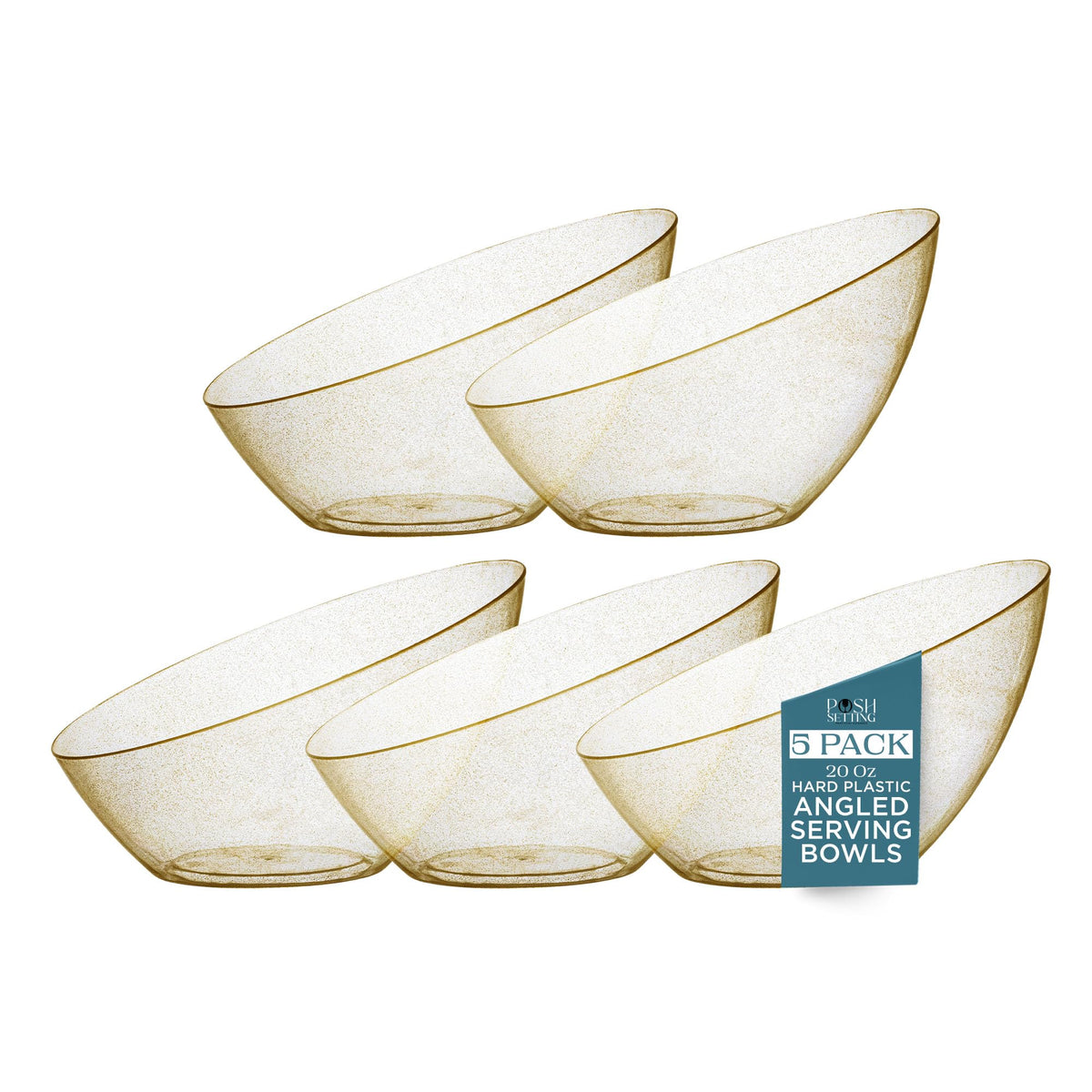 5 Pack Clear Angled Plastic Serving Bowls Disposable for Party Table 8oz | Angled Bowl Design. Chip, Candy, Salad & Fruit Use. Disposable Party Tableware. Buffet & Wedding Serving. Clear Plastic.