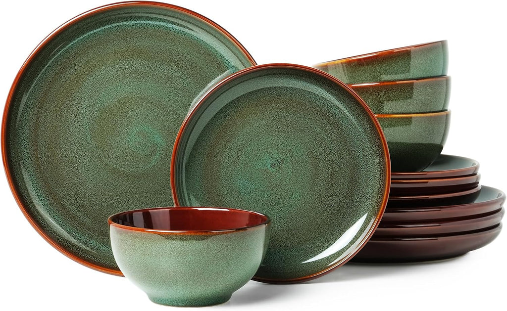Pokini Stoneware Dinnerware Sets, Ceramic Plates and Bowls Set, Microwave & Dishwasher Safe Kitchen Dishes, Modern Dinner Salad Plates | Cereal Bowls, Dishware Sets Service for 4 Sage Green | Stoneware Dishware sets, Microwave & Dishwasher Safe, Cereal Bo