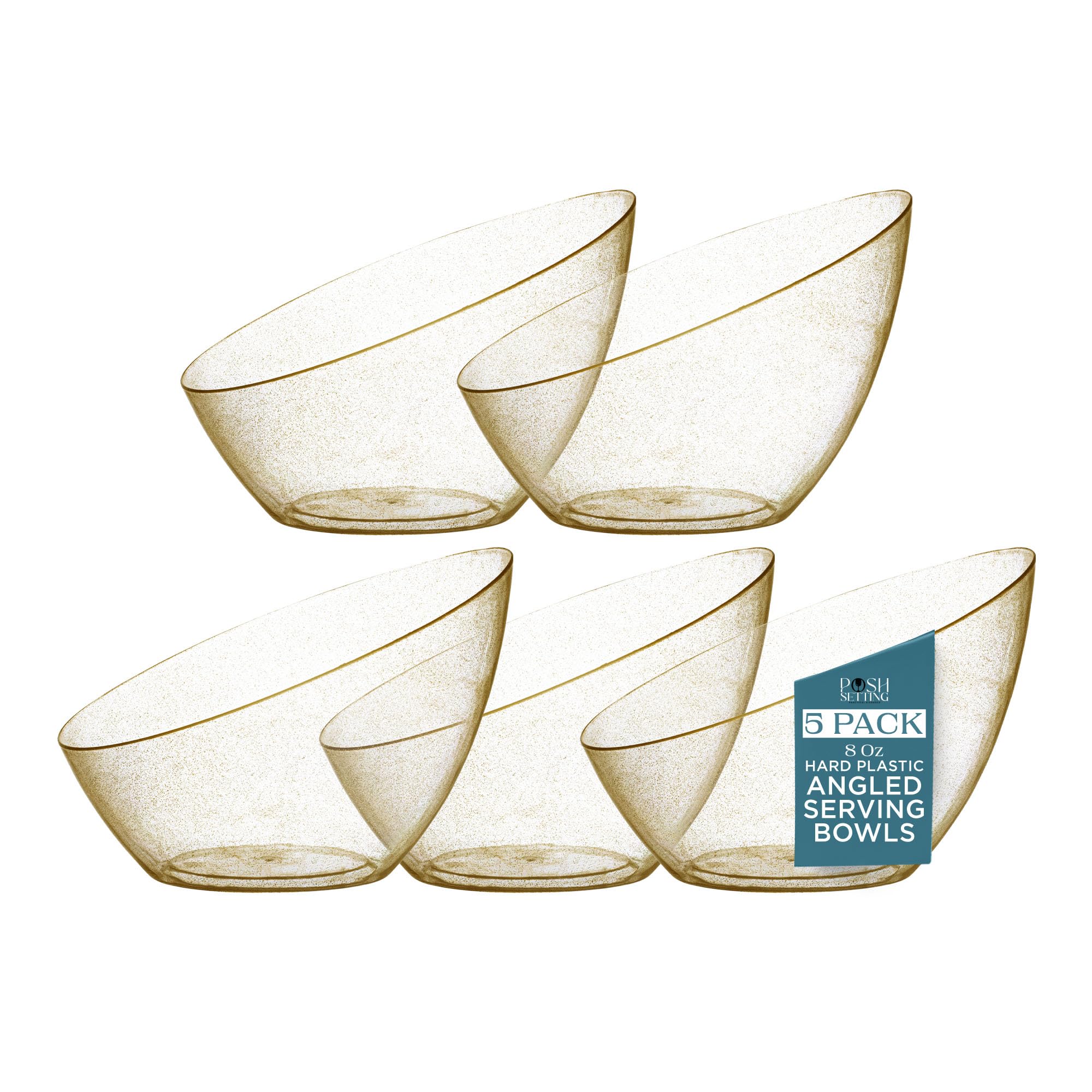5 Pack Clear Angled Plastic Serving Bowls Disposable for Party Table 8oz | Angled Bowl Design. Chip, Candy, Salad & Fruit Use. Disposable Party Tableware. Buffet & Wedding Serving. Clear Plastic.