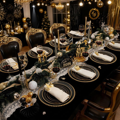 350 Pieces Black and Gold Plastic Plates with Disposable Silverware, Include 50 Dinner Plates 9”, 50 Dessert Plates 6.3”, 50 Black Cups 9 OZ, 50 Pre Rolled Napkins for Wedding/Party/Birthday/Halloween