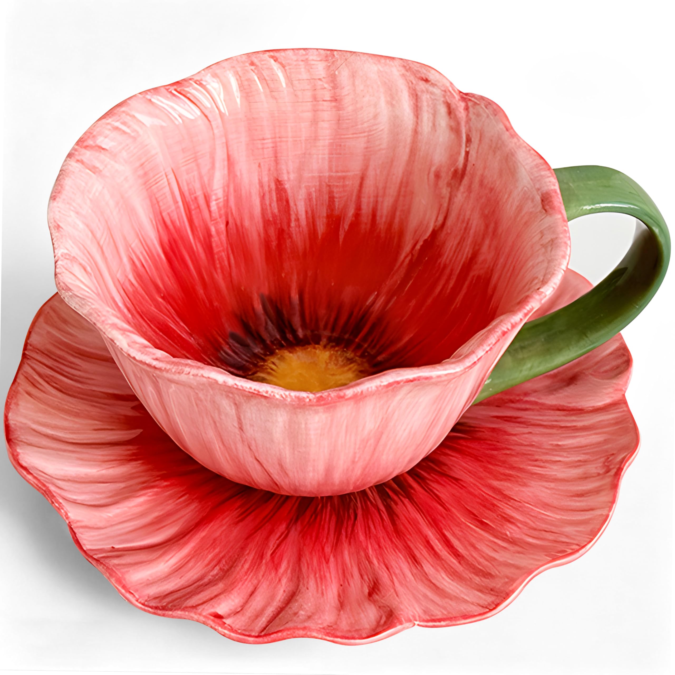 10 oz Tea Cups and Saucers, Ceramic Flower-shaped Cappuccino Cup, Latte Cup and Saucer set, elegant floral Espresso Cup set, Suitable for microwave and dishwasher-Blue