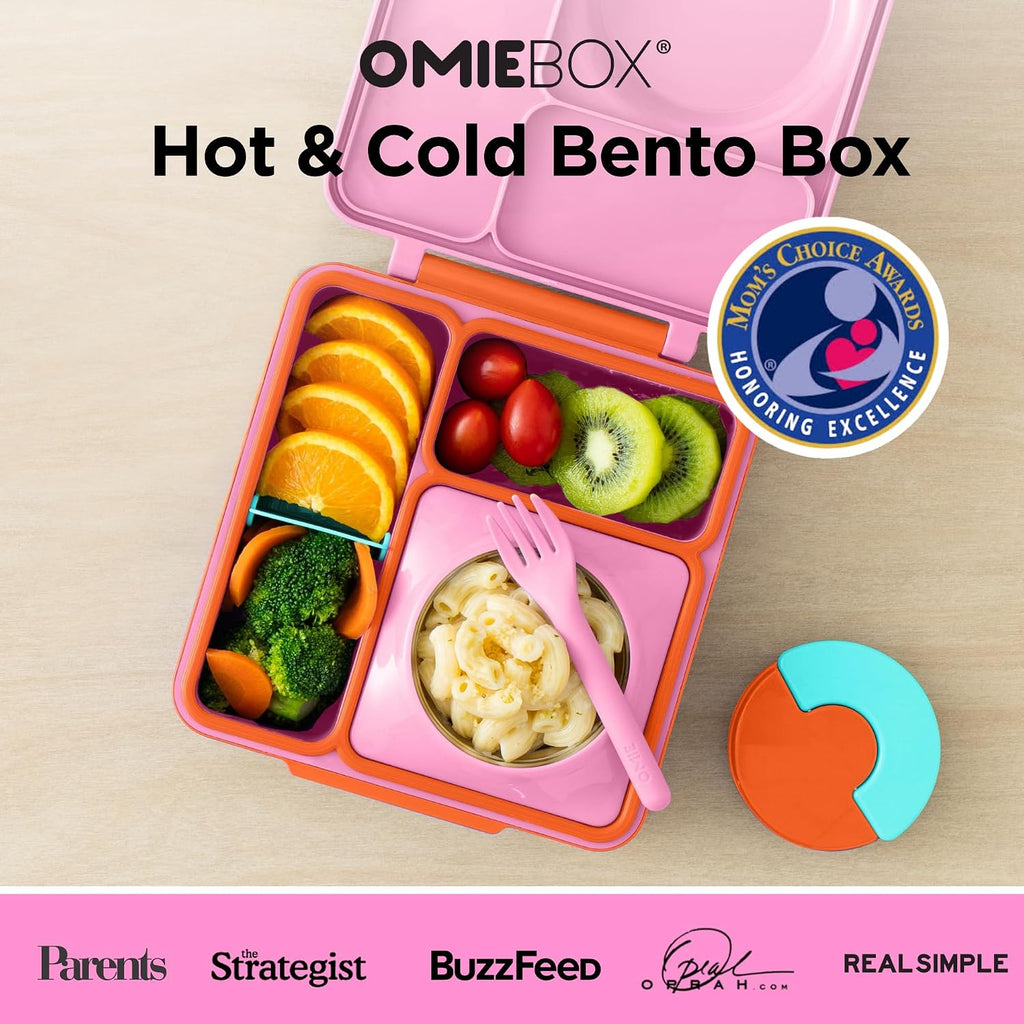 Omie OmieBox Kids Insulated Leakproof Bento Lunch Box with Food Jar (Pink Berry)