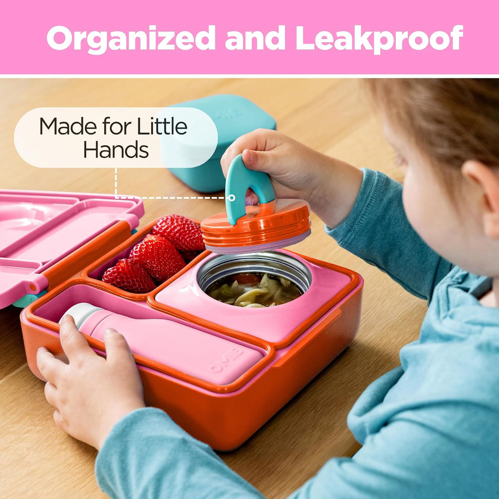 Omie OmieBox Kids Insulated Leakproof Bento Lunch Box with Food Jar (Pink Berry)