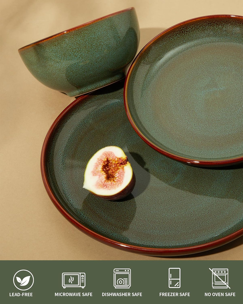 Pokini Stoneware Dinnerware Sets, Ceramic Plates and Bowls Set, Microwave & Dishwasher Safe Kitchen Dishes, Modern Dinner Salad Plates | Cereal Bowls, Dishware Sets Service for 4 Sage Green | Stoneware Dishware sets, Microwave & Dishwasher Safe, Cereal Bo