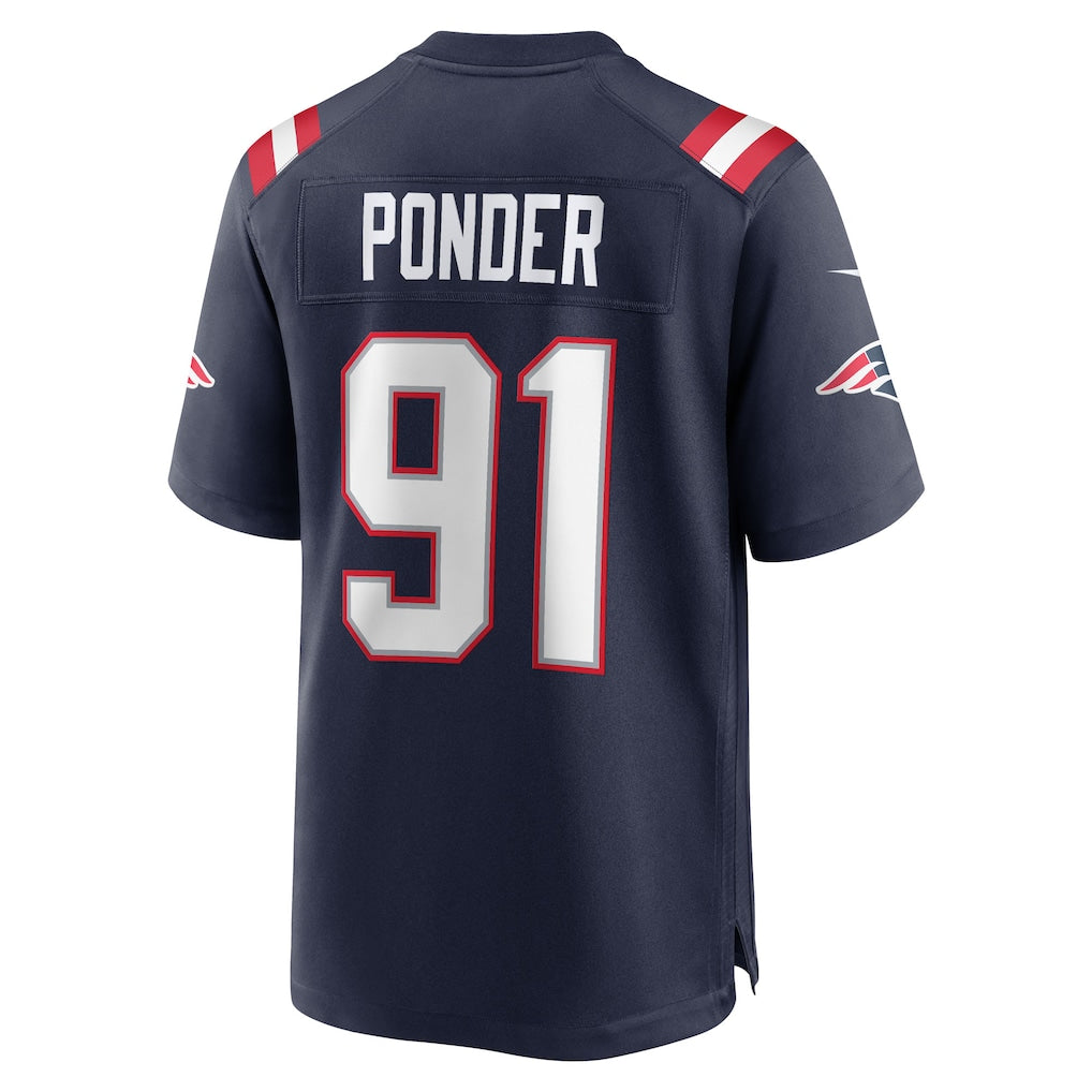 Fenge NE.Patriots #91 Elijah Ponder Navy Team Game Jersey