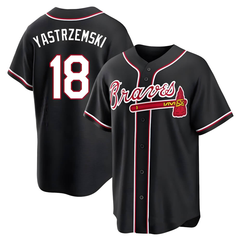 Fenge A.Braves #18 Mike Yastrzemski player Black Replica Fashion Out Stitched Jerseys