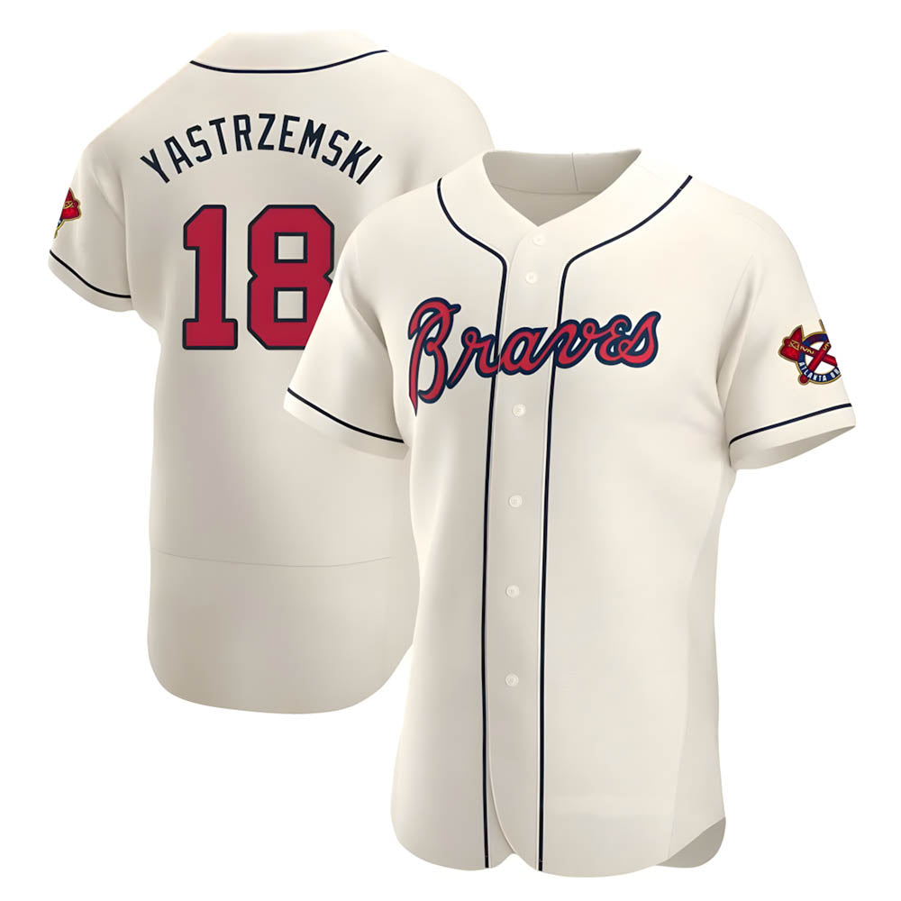 Fenge A.Braves #18 Mike Yastrzemski player Cream Authentic Alternate Stitched Jerseys