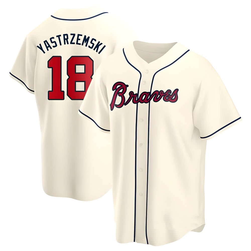 Fenge A.Braves #18 Mike Yastrzemski player Cream Replica Alternate Stitched Jerseys