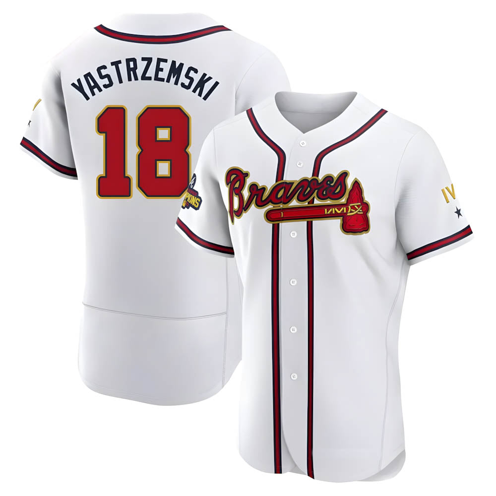 Fenge A.Braves #18 Mike Yastrzemski player Gold Authentic White Program Stitched Jerseys