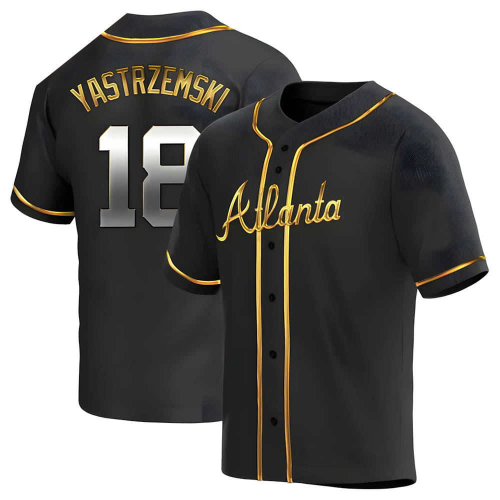 Fenge A.Braves #18 Mike Yastrzemski player Gold Replica Black en Alternate Stitched Jerseys